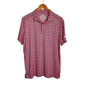 Burlebo Mens American Flag Print Performance Golf Polo Shirt Sz Medium SS USA